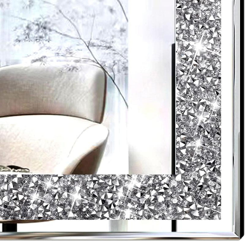 2 Piece Wall Mirrors, Crush Diamond Mirrors Decor, Silver Decorative for Living Room Bedroom, Bathroom. (12”X12”) Hanging Set Crystal Circle