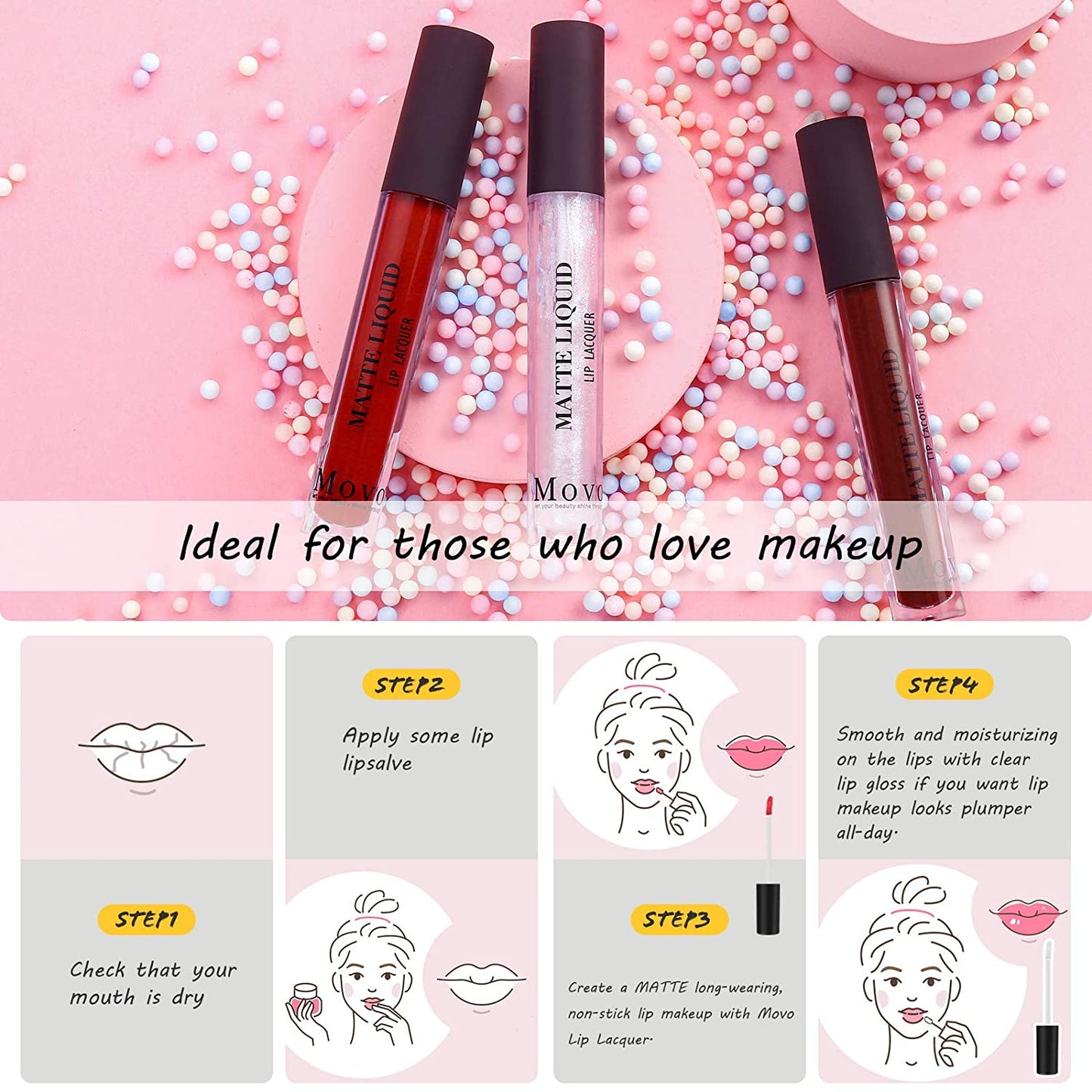 3Pcs Liquid Lipstick Set – 2Pcs Ultra Matte +1Pc Clear Lip Gloss Set,Lip Stain Long Lasting Waterproof Non-Stick Cup Nude Liquid Lipstick Gift Set for Women(2 Matte & 1 Clear #1)