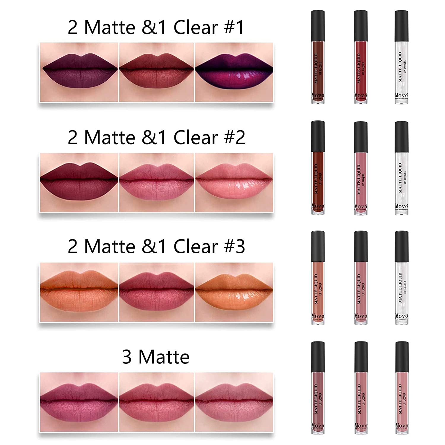 3Pcs Liquid Lipstick Set – 2Pcs Ultra Matte +1Pc Clear Lip Gloss Set,Lip Stain Long Lasting Waterproof Non-Stick Cup Nude Liquid Lipstick Gift Set for Women(2 Matte & 1 Clear #1)