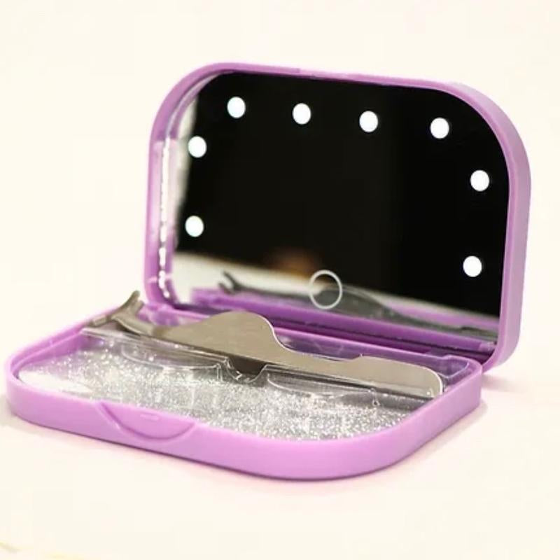 LED Compact Travel Makeup Mirror with Plastic Lash Tray, Lightweight, Handy