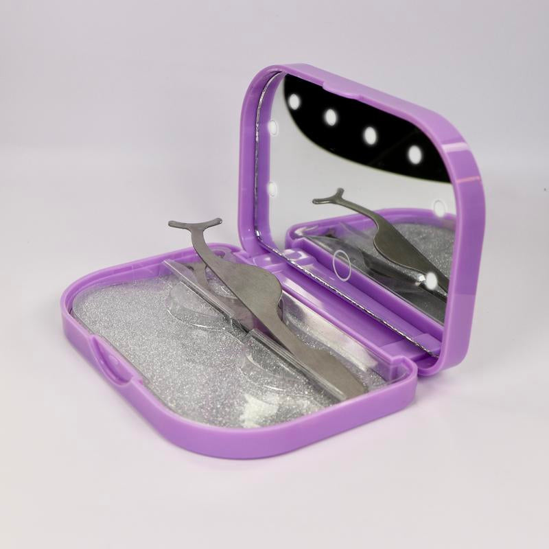 LED Compact Travel Makeup Mirror with Plastic Lash Tray, Lightweight, Handy
