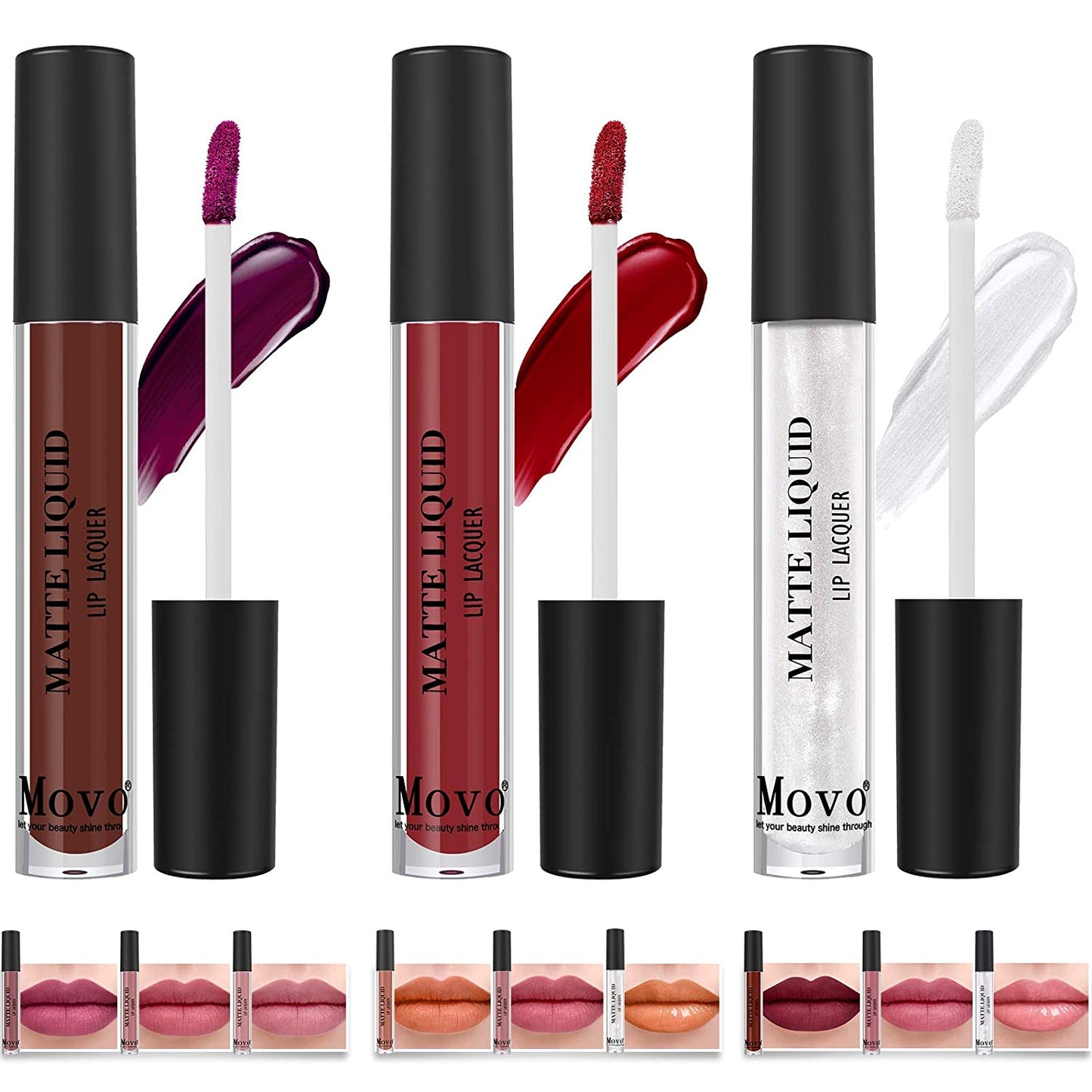3Pcs Liquid Lipstick Set – 2Pcs Ultra Matte +1Pc Clear Lip Gloss Set,Lip Stain Long Lasting Waterproof Non-Stick Cup Nude Liquid Lipstick Gift Set for Women(2 Matte & 1 Clear #1)