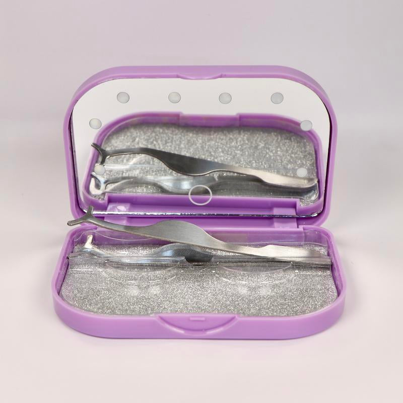 LED Compact Travel Makeup Mirror with Plastic Lash Tray, Lightweight, Handy