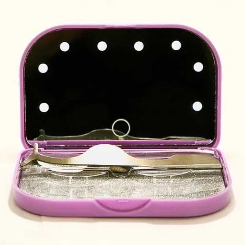LED Compact Travel Makeup Mirror with Plastic Lash Tray, Lightweight, Handy